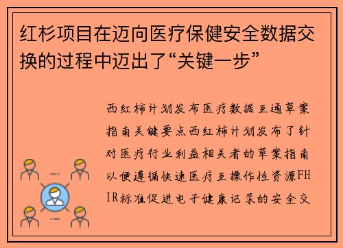 红杉项目在迈向医疗保健安全数据交换的过程中迈出了“关键一步” 